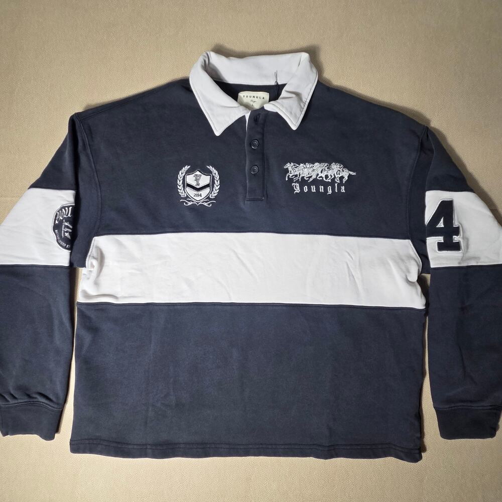 YoungLA 8045 Polo Club Rugby Long Sleeve Heavyweight Shirt Navy Blue Men's L